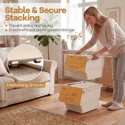 3 Pieces Storage Bins on Wheels Stackable Plastic Boxes with Stay-Open Lid (S)-Orange Costway