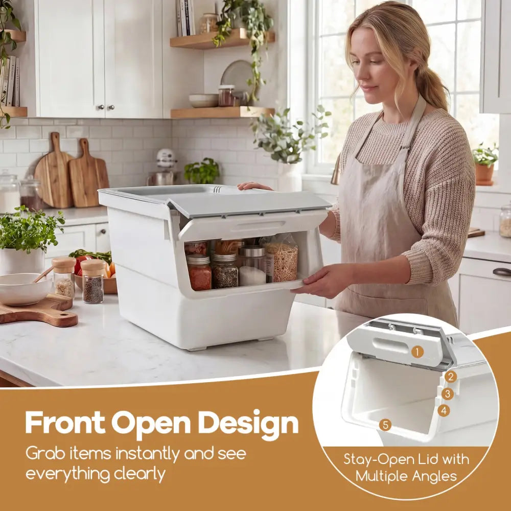 3 Pieces Storage Bins on Wheels Stackable Plastic Boxes with Stay-Open Lid (M)-Gray - Gray - Dressers & Chests