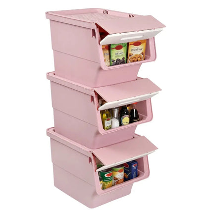 3 Pieces Storage Bins on Wheels Stackable Plastic Boxes with Stay-Open Lid (S)-Pink Costway