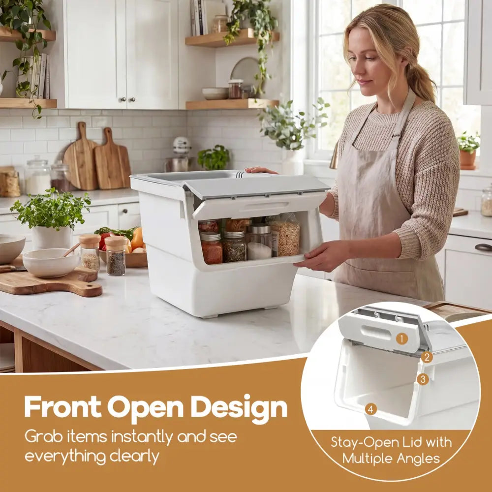 3 Pieces Storage Bins on Wheels Stackable Plastic Boxes with Stay-Open Lid (S)-Gray - Gray - Dressers & Chests