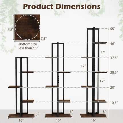 3 Pieces Tall Wood Plant Stand Set 4 + 5 + 6-Tier Indoor Flower Stands-Rustic Brown - Rustic Brown - Plant Stands