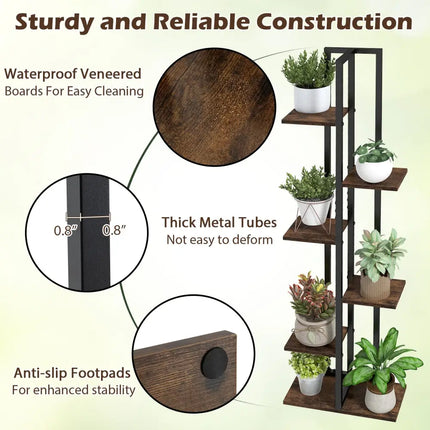 3 Pieces Tall Wood Plant Stand Set 4 + 5 + 6-Tier Indoor Flower Stands-Rustic Brown - Rustic Brown - Plant Stands