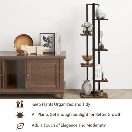 3 Pieces Tall Wood Plant Stand Set 4 + 5 + 6-Tier Indoor Flower Stands-Rustic Brown - Rustic Brown - Plant Stands