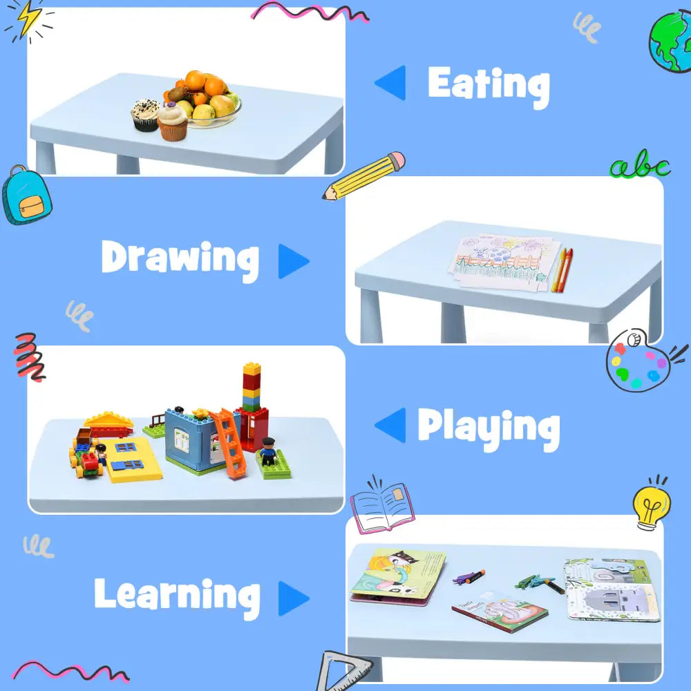 3 Pieces Toddler Multi Activity Play Dining Study Kids Table and Chair Set-Blue - Blue - Kids Table & Chair Sets