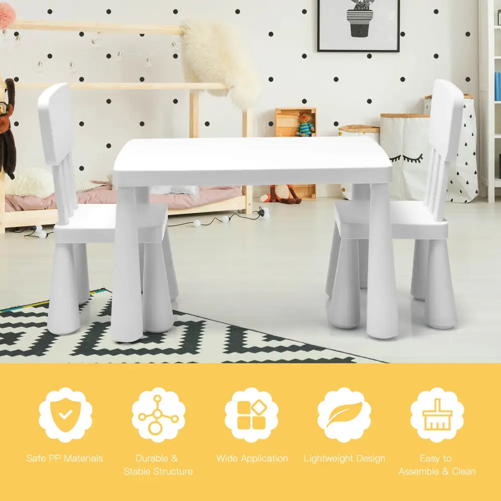 3 Pieces Toddler Multi Activity Play Dining Study Kids Table and Chair Set-White - White - Kids Table & Chair Sets