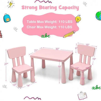 3 Pieces Toddler Multi Activity Play Dining Study Kids Table and Chair Set - Pink - Oasis Home Essentials