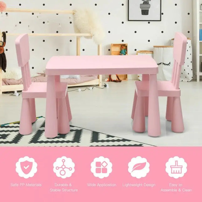 3 Pieces Toddler Multi Activity Play Dining Study Kids Table and Chair Set - Pink - Oasis Home Essentials