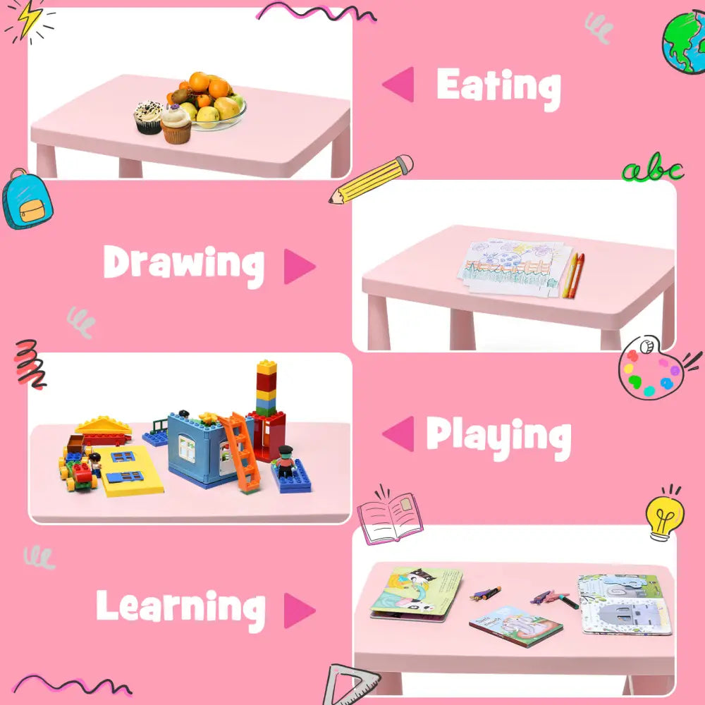 3 Pieces Toddler Multi Activity Play Dining Study Kids Table and Chair Set-Pink - Pink - Kids Table & Chair Sets