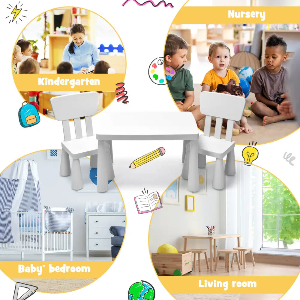 3 Pieces Toddler Multi Activity Play Dining Study Kids Table and Chair Set-White - White - Kids Table & Chair Sets