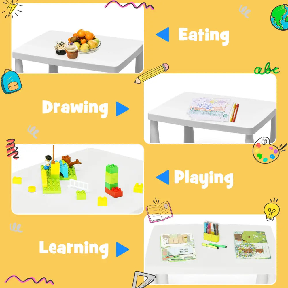 3 Pieces Toddler Multi Activity Play Dining Study Kids Table and Chair Set-White - White - Kids Table & Chair Sets