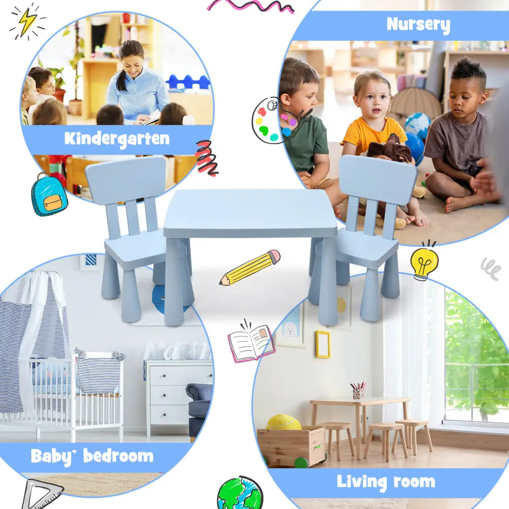 3 Pieces Toddler Multi Activity Play Dining Study Kids Table and Chair Set-Blue - Blue - Kids Table & Chair Sets
