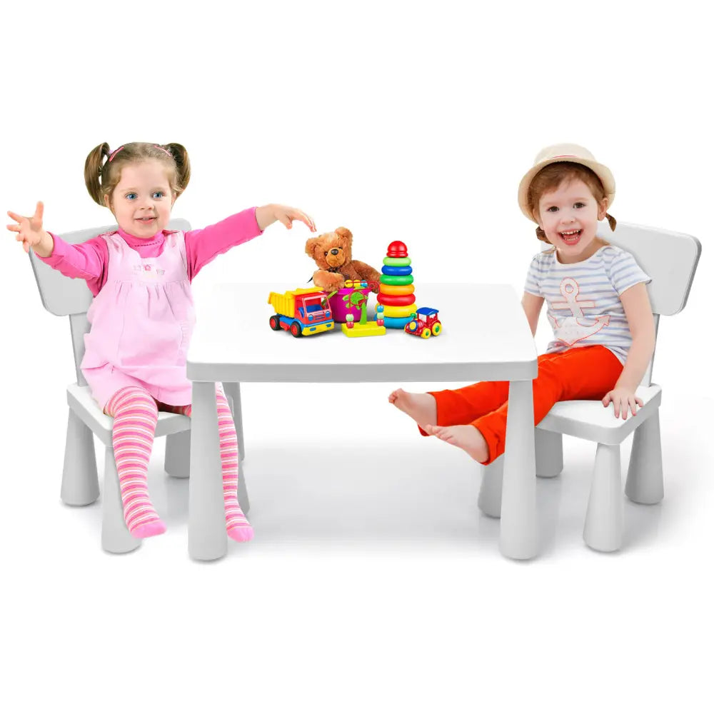 3 Pieces Toddler Multi Activity Play Dining Study Kids Table and Chair Set-White - White - Kids Table & Chair Sets