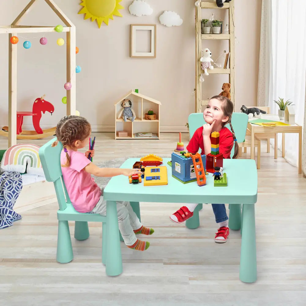 3 Pieces Toddler Multi Activity Play Dining Study Kids Table and Chair Set-Green - Green - Kids Table & Chair Sets