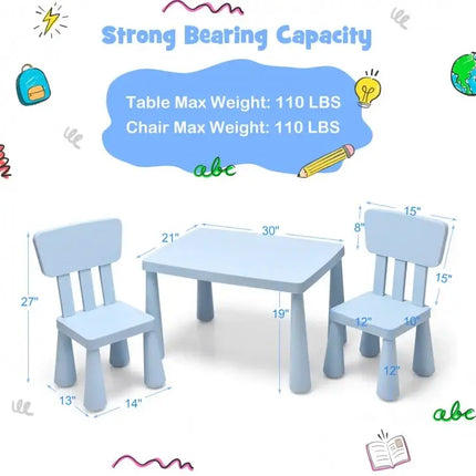 3 Pieces Toddler Multi Activity Play Dining Study Kids Table and Chair Set-Blue - Blue - Kids Table & Chair Sets