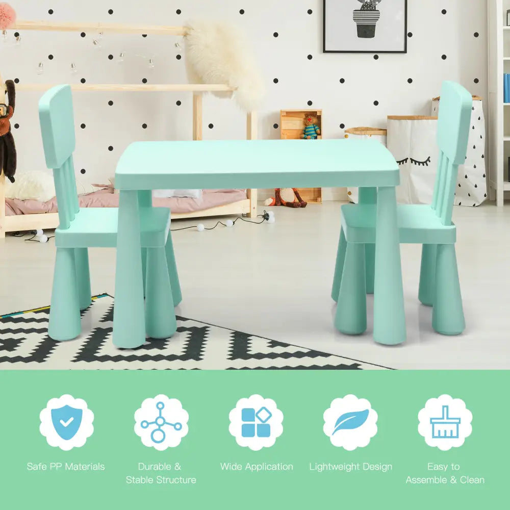 3 Pieces Toddler Multi Activity Play Dining Study Kids Table and Chair Set-Green - Green - Kids Table & Chair Sets