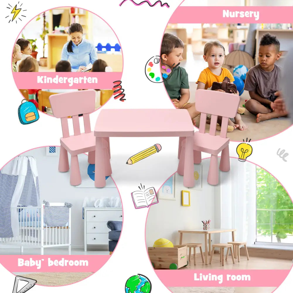 3 Pieces Toddler Multi Activity Play Dining Study Kids Table and Chair Set-Pink - Pink - Kids Table & Chair Sets