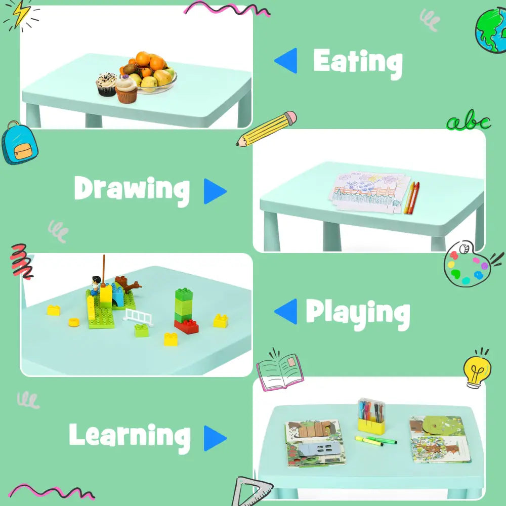 3 Pieces Toddler Multi Activity Play Dining Study Kids Table and Chair Set-Green - Green - Kids Table & Chair Sets