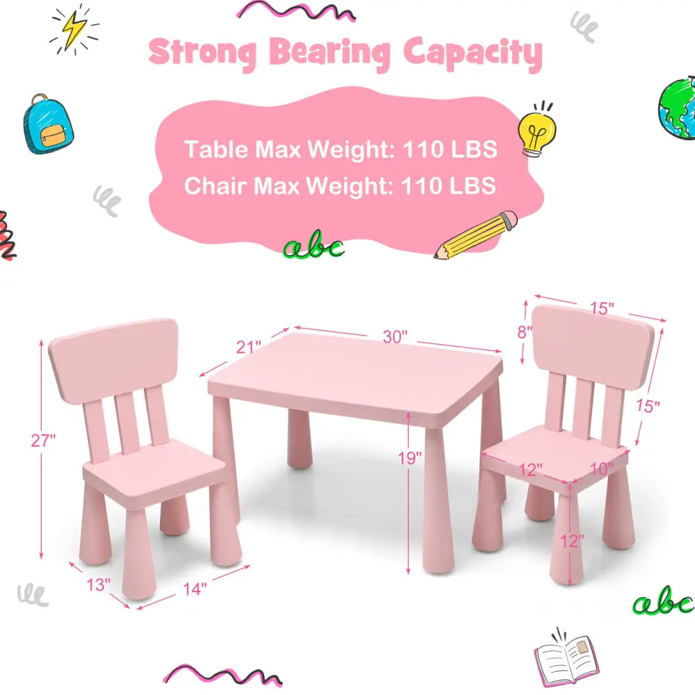3 Pieces Toddler Multi Activity Play Dining Study Kids Table and Chair Set-Pink - Pink - Kids Table & Chair Sets