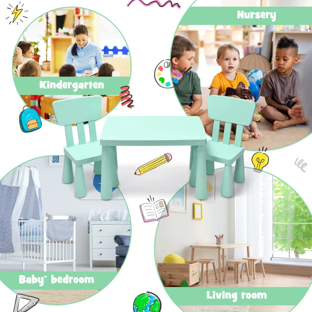3 Pieces Toddler Multi Activity Play Dining Study Kids Table and Chair Set-Green - Green - Kids Table & Chair Sets