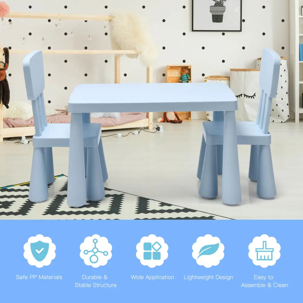 3 Pieces Toddler Multi Activity Play Dining Study Kids Table and Chair Set-Blue - Blue - Kids Table & Chair Sets