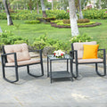 3 Pieces Wicker Rocking Bistro Set with Glass Coffee Table and Storage Shelf-Beige - Beige - Patio Conversation Sets
