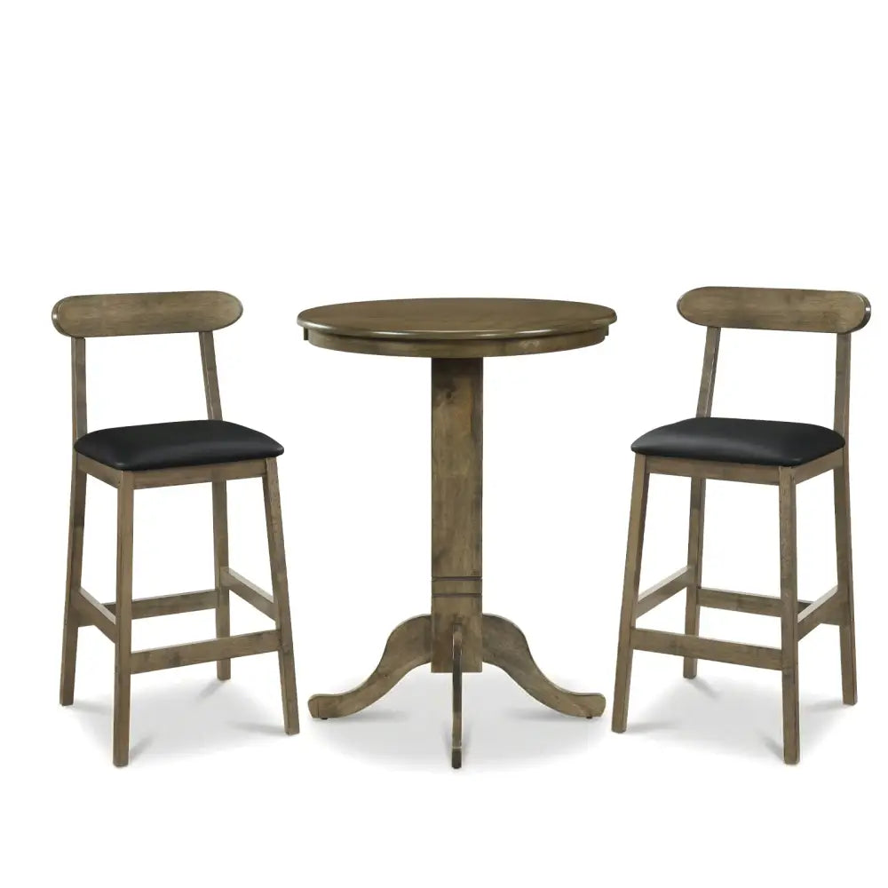 3 Pieces Wood Bar Table Set for 2 Round Pub Table with Pedestal Base and 2 Armless Stools - Black & Gray - Dining Room
