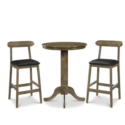 3 Pieces Wood Bar Table Set for 2 Round Pub Table with Pedestal Base and 2 Armless Stools Costway