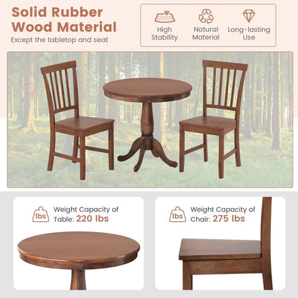 3 Pieces Wooden Dining Table and Chair Set for Cafe Kitchen Living Room Costway