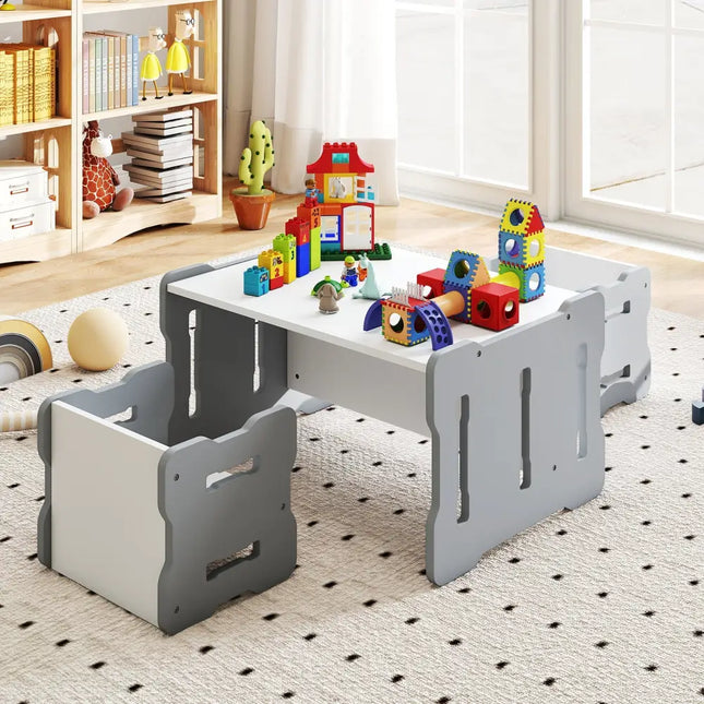 3-Piese Toddler Set with 2 Stools and Activity Table-Gray - Gray - Kids Table & Chair Sets