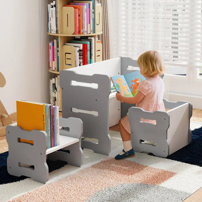 3-Piese Toddler Set with 2 Stools and Activity Table-Gray - Gray - Kids Table & Chair Sets