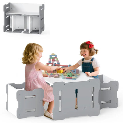 3-Piese Toddler Set with 2 Stools and Activity Table-Gray - Gray - Kids Table & Chair Sets