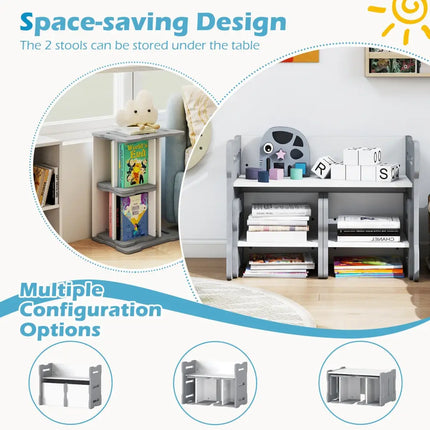 3-Piese Toddler Set with 2 Stools and Activity Table-Gray - Gray - Kids Table & Chair Sets