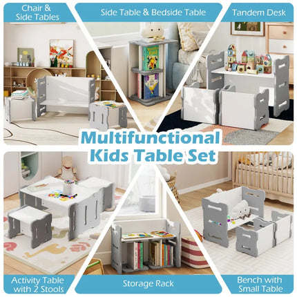 3-Piese Toddler Set with 2 Stools and Activity Table-Gray - Gray - Kids Table & Chair Sets