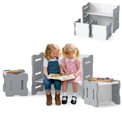 3-Piese Toddler Set with 2 Stools and Activity Table-Gray - Gray - Kids Table & Chair Sets