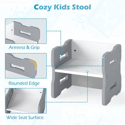 3-Piese Toddler Set with 2 Stools and Activity Table-Gray - Gray - Kids Table & Chair Sets