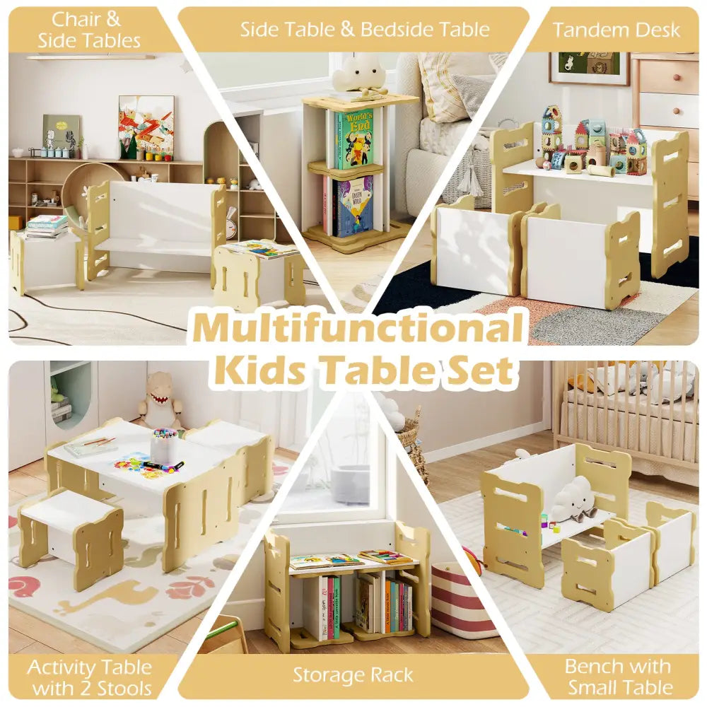 3-Piese Toddler Set with 2 Stools and Activity Table-Natural - Natural - Kids Table & Chair Sets