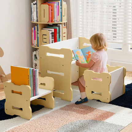 3-Piese Toddler Set with 2 Stools and Activity Table-Natural - Natural - Kids Table & Chair Sets