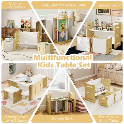3-Piese Toddler Set with 2 Stools and Activity Table-Natural - Natural - Kids Table & Chair Sets