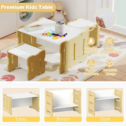 3-Piese Toddler Set with 2 Stools and Activity Table-Natural - Natural - Kids Table & Chair Sets