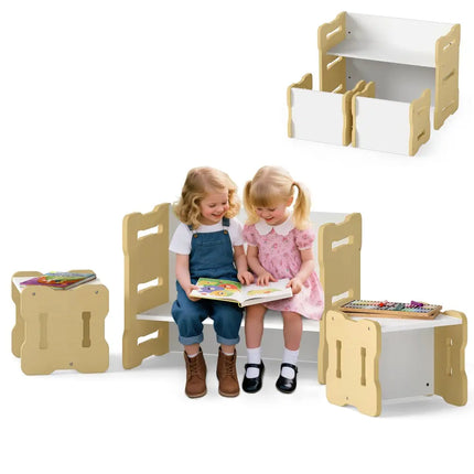 3-Piese Toddler Set with 2 Stools and Activity Table-Natural - Natural - Kids Table & Chair Sets