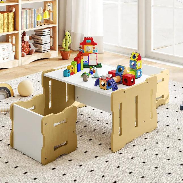 3-Piese Toddler Set with 2 Stools and Activity Table-Natural - Natural - Kids Table & Chair Sets