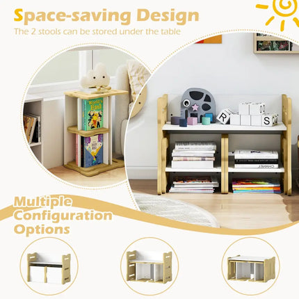 3-Piese Toddler Set with 2 Stools and Activity Table-Natural - Natural - Kids Table & Chair Sets