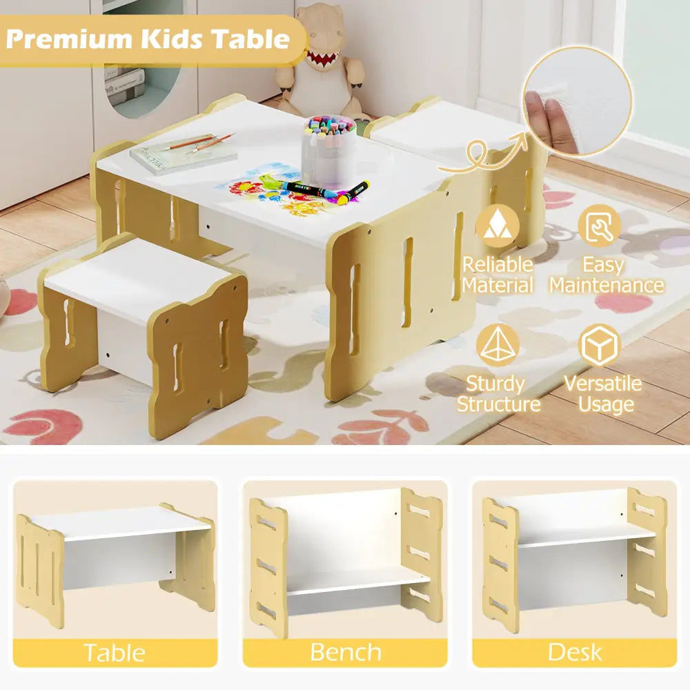 3-Piese Toddler Set with 2 Stools and Activity Table-Natural - Natural - Kids Table & Chair Sets