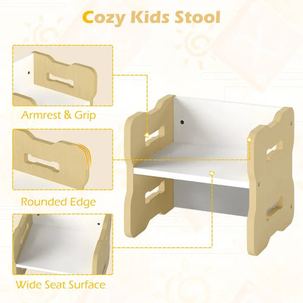 3-Piese Toddler Set with 2 Stools and Activity Table-Natural - Natural - Kids Table & Chair Sets