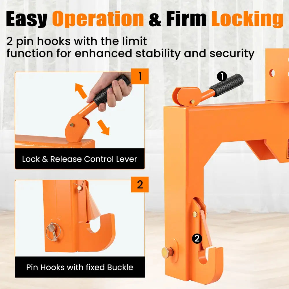 3-Point Quick Hitch with 5 Level Adjustable Bolt for Farming-Orange - Orange - Garden Tools