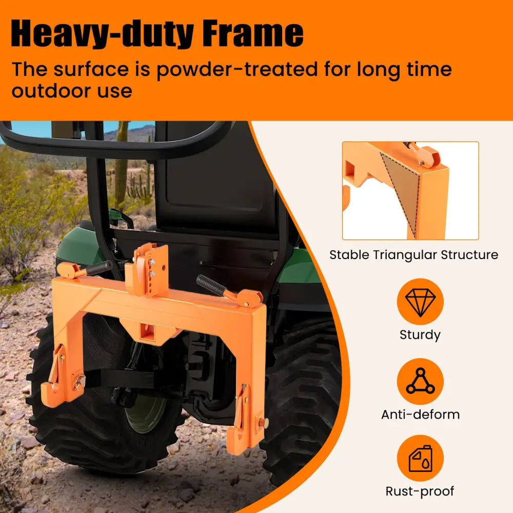 3-Point Quick Hitch with 5 Level Adjustable Bolt for Farming-Orange - Orange - Garden Tools