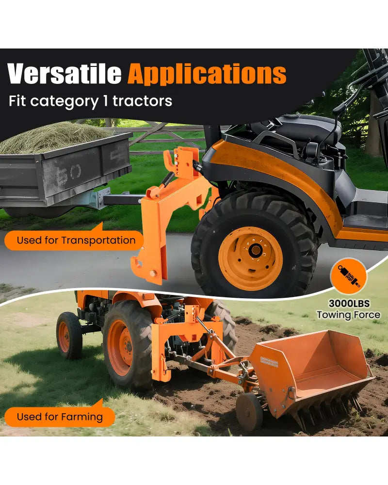 3-Point Quick Hitch with 5 Level Adjustable Bolt for Farming-Orange - Orange - Garden Tools