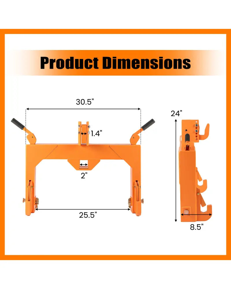 3-Point Quick Hitch with 5 Level Adjustable Bolt for Farming-Orange - Orange - Garden Tools