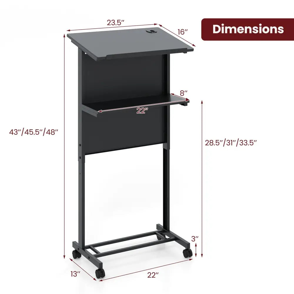 3-Position Height Adjustable Lectern Table with Tilted Tabletop-Black - Black - Laptop Tables & Printer Stands