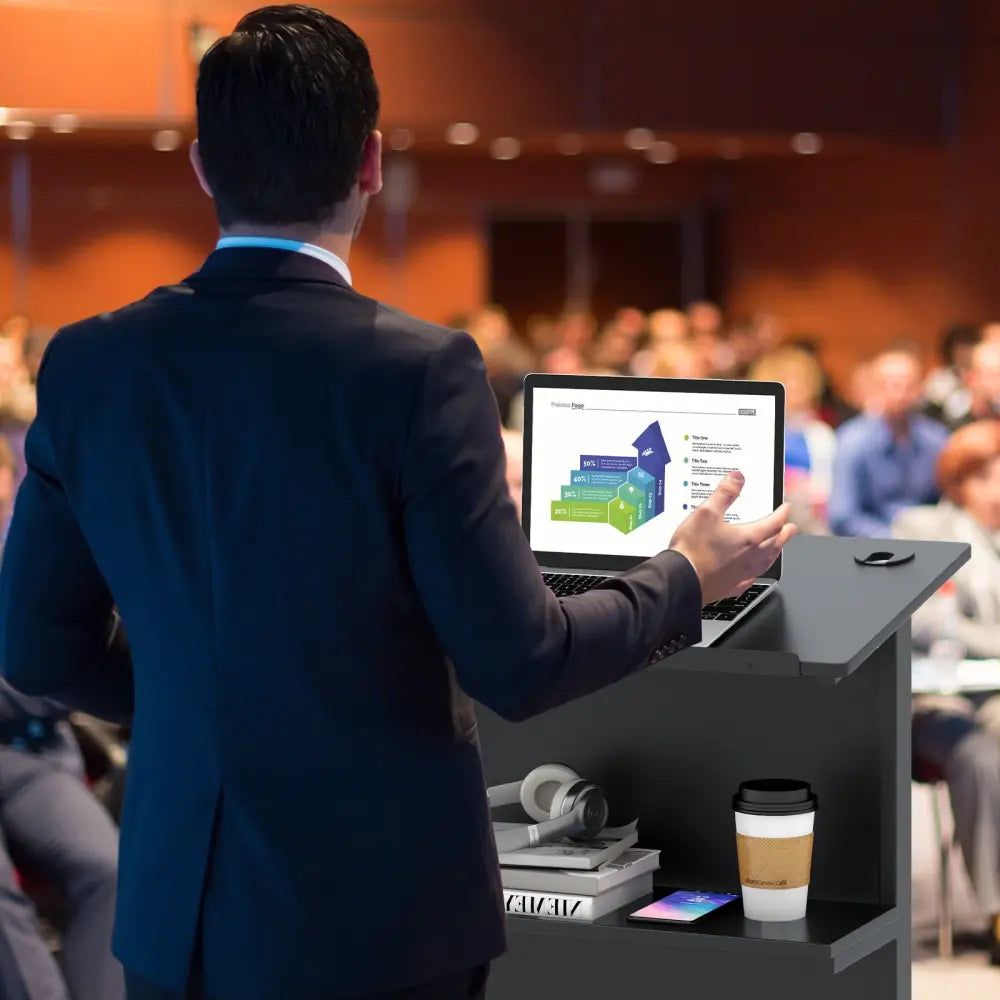 3-Position Height Adjustable Lectern Table with Tilted Tabletop-Black - Black - Laptop Tables & Printer Stands